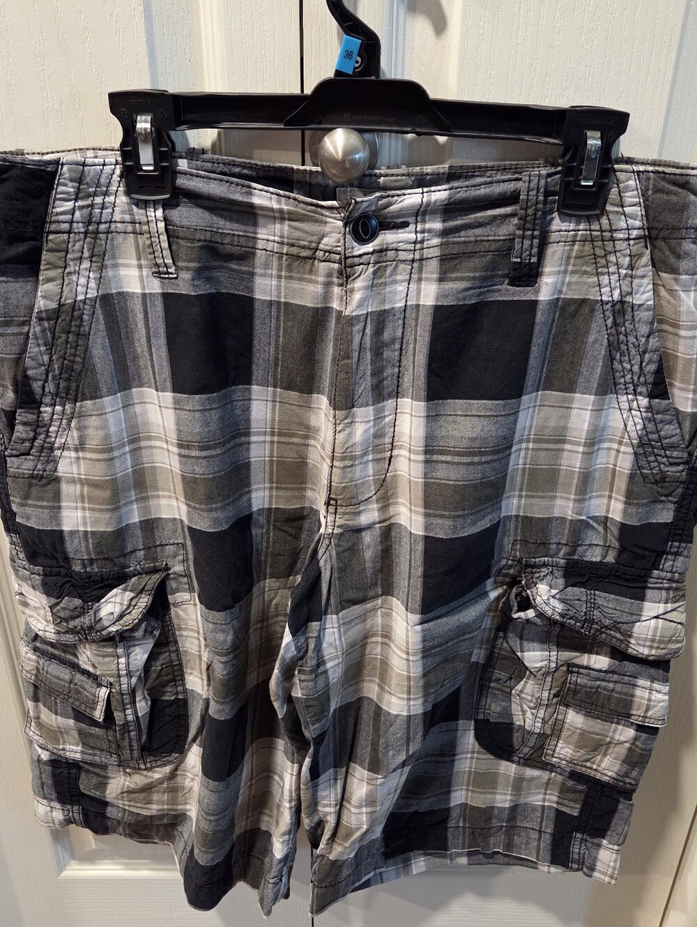Route 66 Black & Gray Plaid Cargo Shorts
